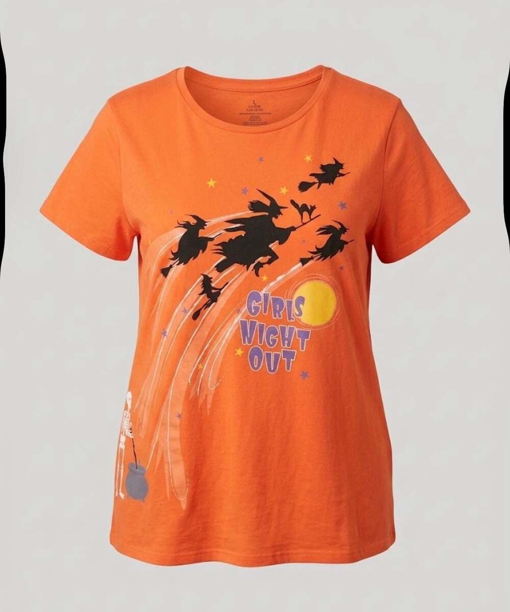Girls Night Out Halloween Witch Graphic T-Shirt Orange XL